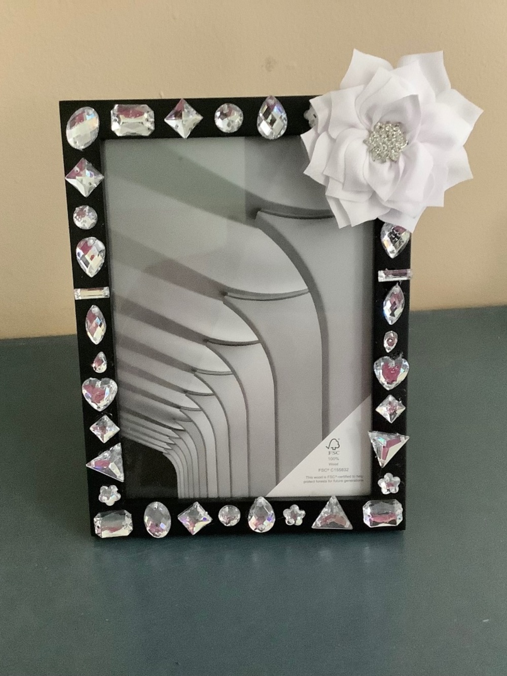 5x7 rhinestone gems and chiffon flower frame